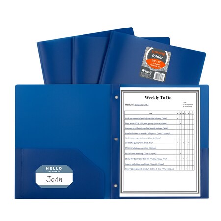 C-Line Products TwoPocket Heavyweight Poly Portfolio Folder with Prongs, Blue Set of 25 Folders, 25PK 33965-BX